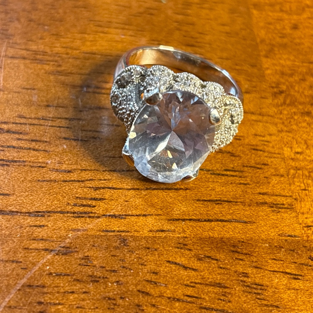 Vintage Sterling Silver 925 Espo Cubic Zirconia Cocktail Ring Size 8 Very Pretty